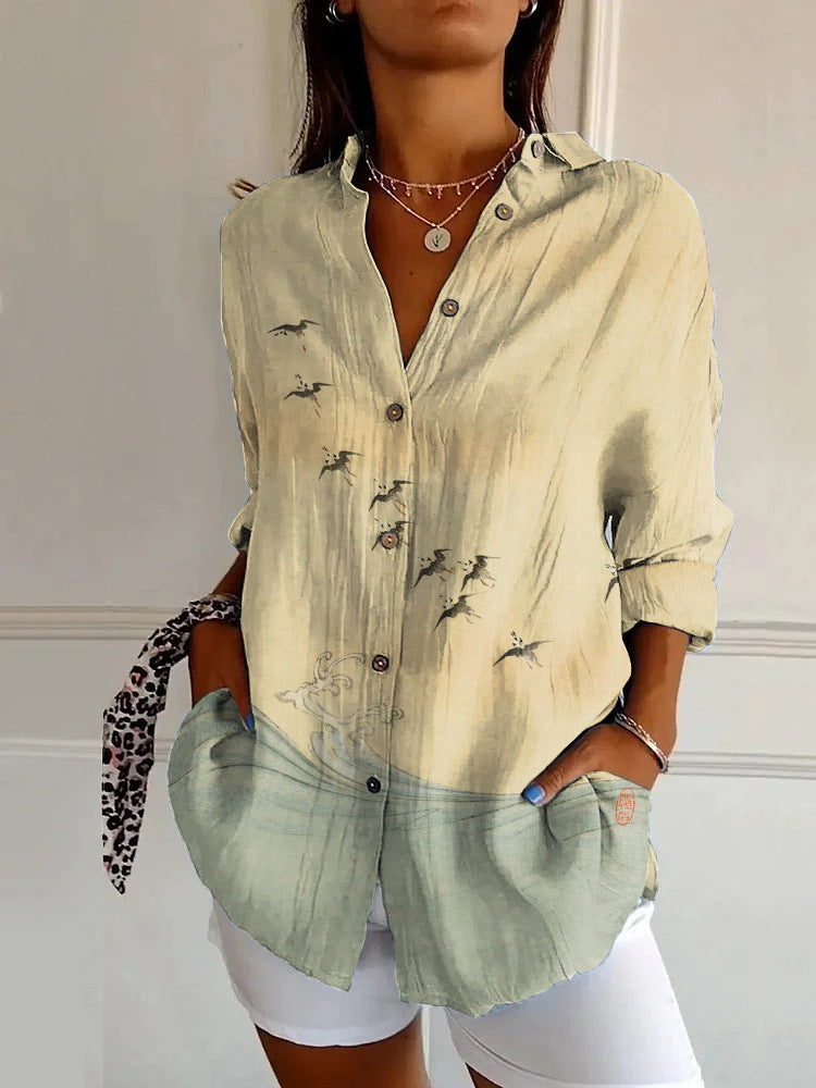 Women's Shirt Summer Trendy Printed Floral Sleeve Pattern Blouse