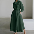 Commute Cotton Linen Solid Colored Lapel Collar Sleeve Elastic Waist Dress