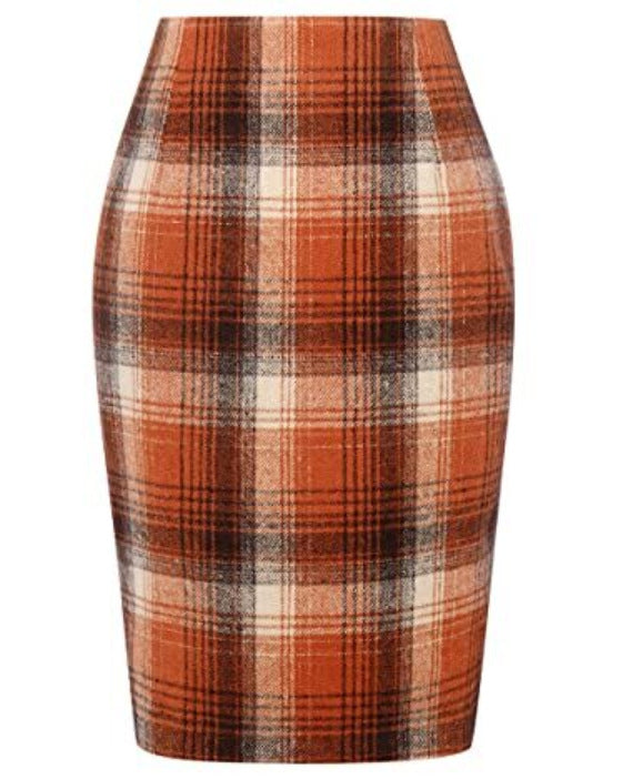 Women's Pencil Tartan High Waist Tight Hip Knee-length Dress