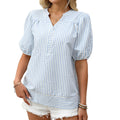 Women's Shirt Stitching Puff Sleeve Striped Blouse