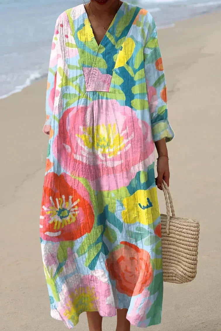 Women's Printed Fashion Popular Stitching Linen Dress