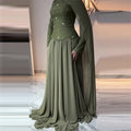 Women's Green Diamond Long Sleeves Elegant For Dress