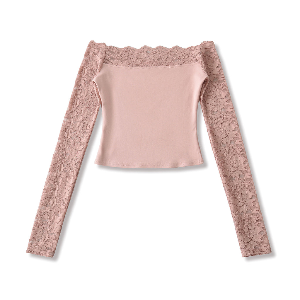 Classy Stylish Women's Lace Stitching Long-sleeved Women's T-shirt