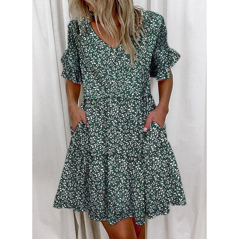 Stylish Women's Fashion Printed Ruffle Pocket Shorts
