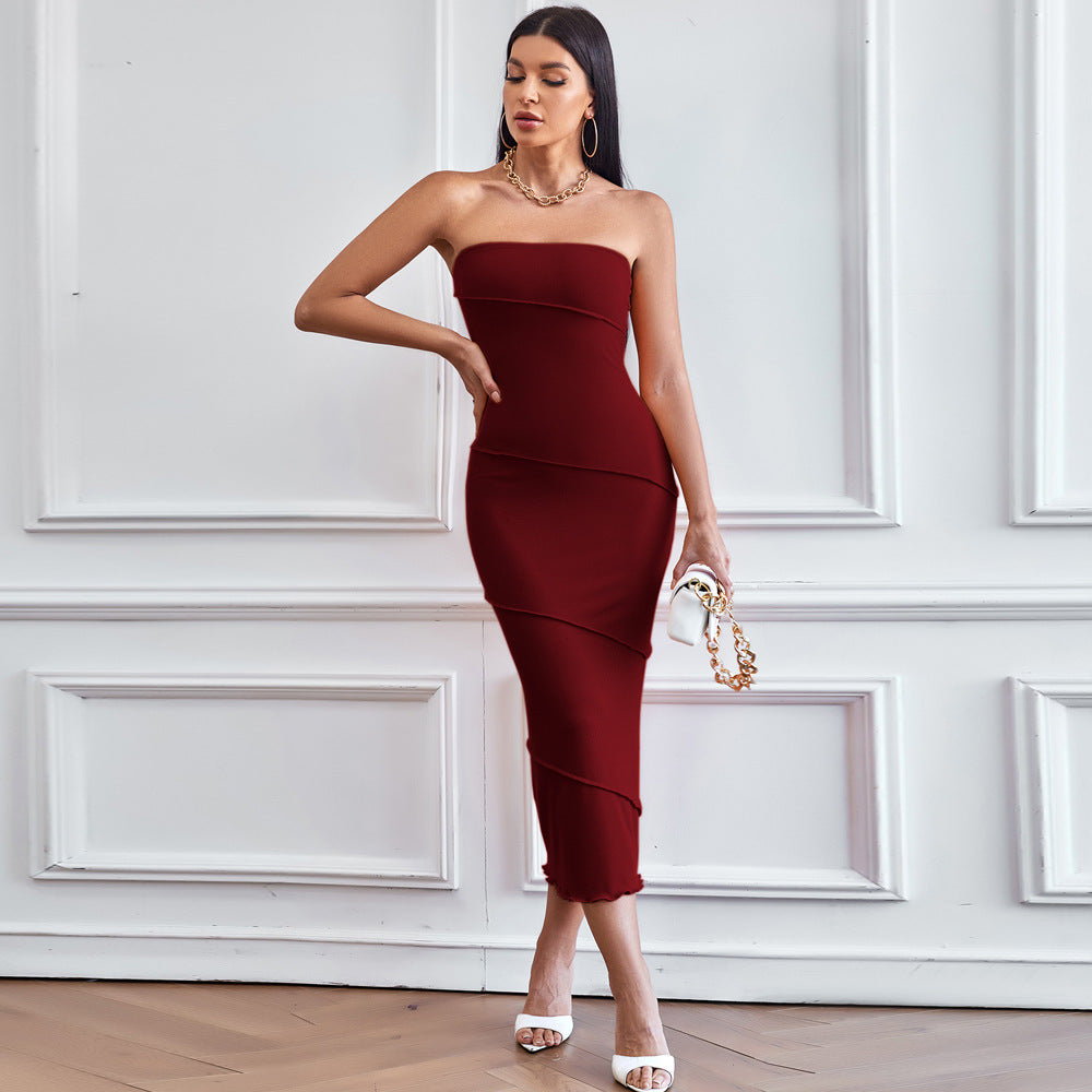 Sexy Tube Sheath Solid Color Beach Tops