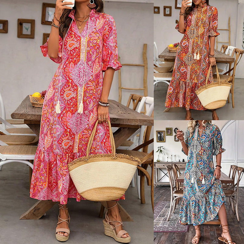 Glamorous Women's Spring Tied Lotus Leaf Dress