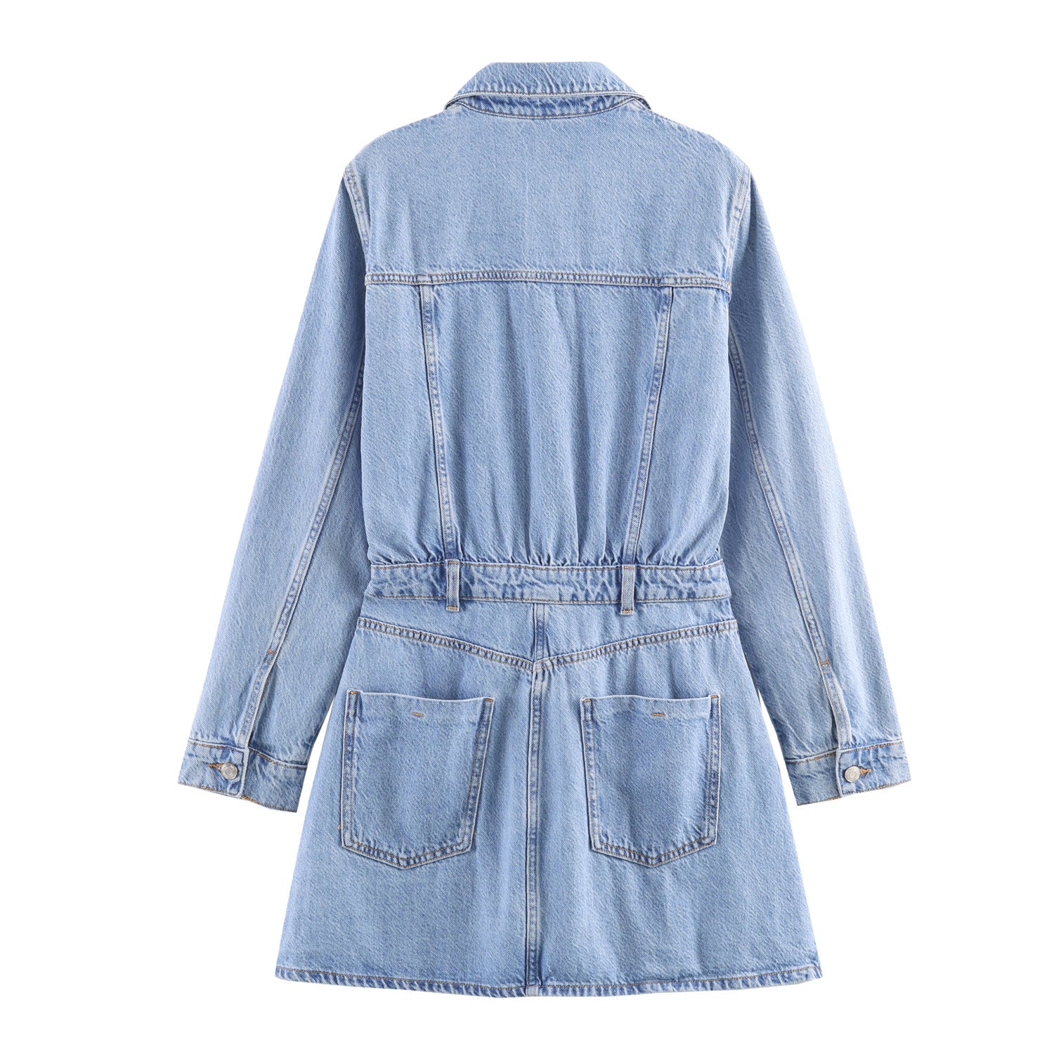 Women's Spring Rollneck Shirt Pocket Denim Shorts