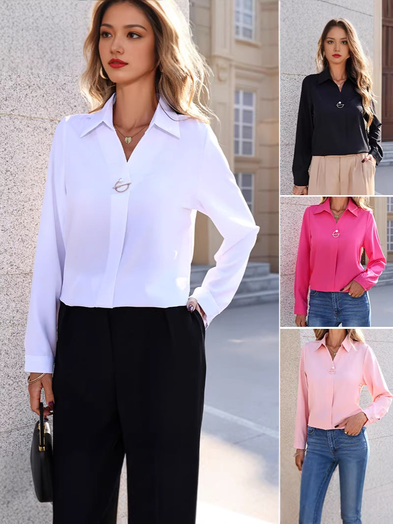 Women's White Shirt Long Sleeve Fashionable Elegant Blouses