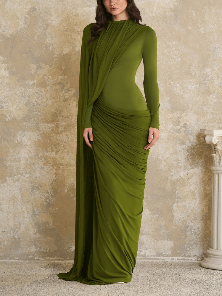 Women's Fashion Elegant Pleated Ribbon Long-sleeved Dress