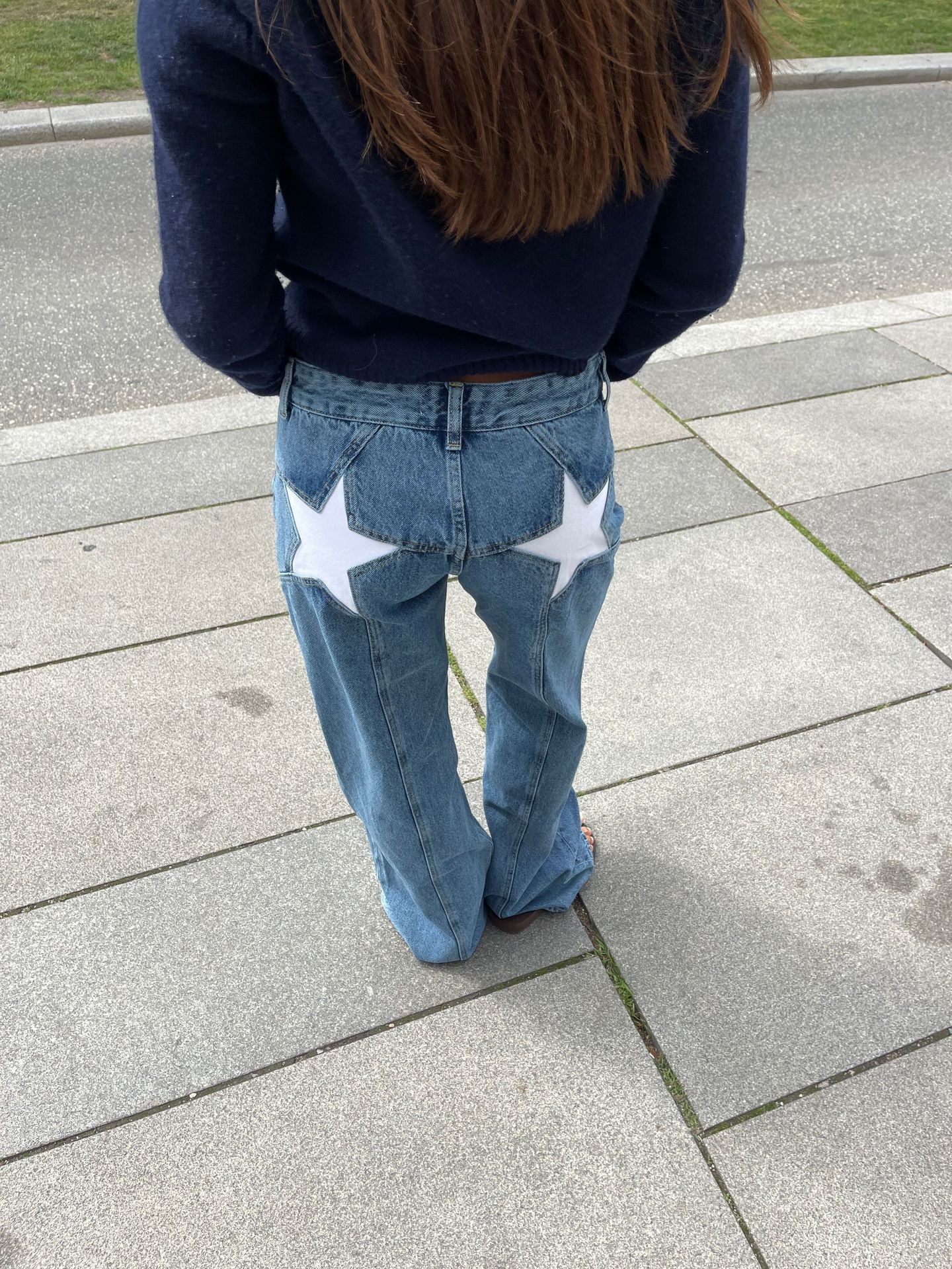 Hot Back Five-pointed Star Color Contrast Women's Jeans