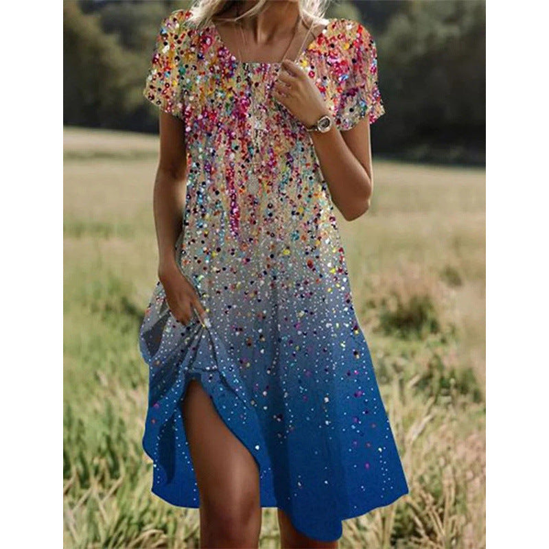 Summer Artistic Ethnic Style Scoop Mid-length Dress