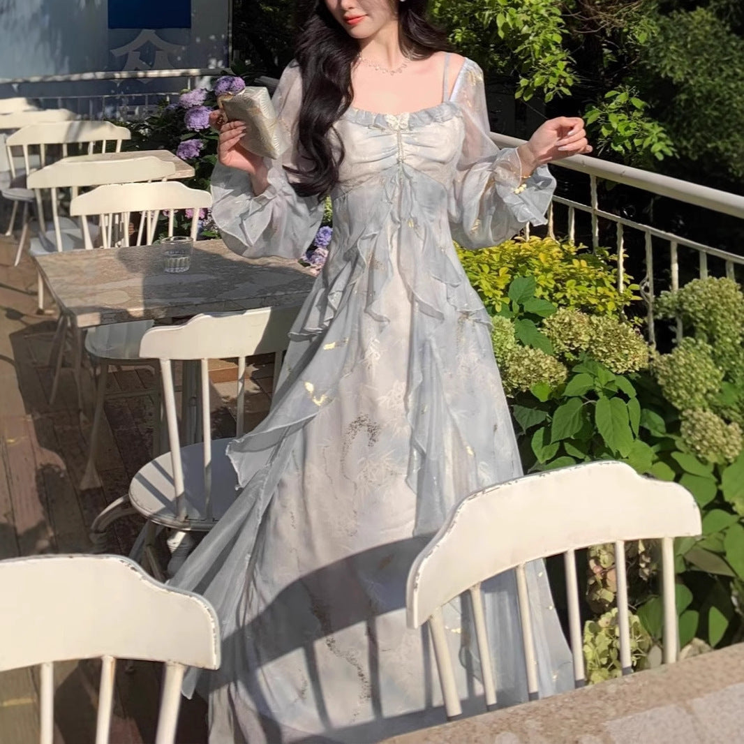 Fairy Purple Blooming Butterfly Bronzing Ruffled Dress