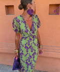 Women's Summer Fashion Pleated Print Long Elegant Slim Dress
