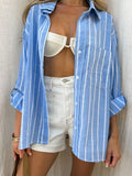 Loose Collar Striped Shirt Long Sleeve Blouse