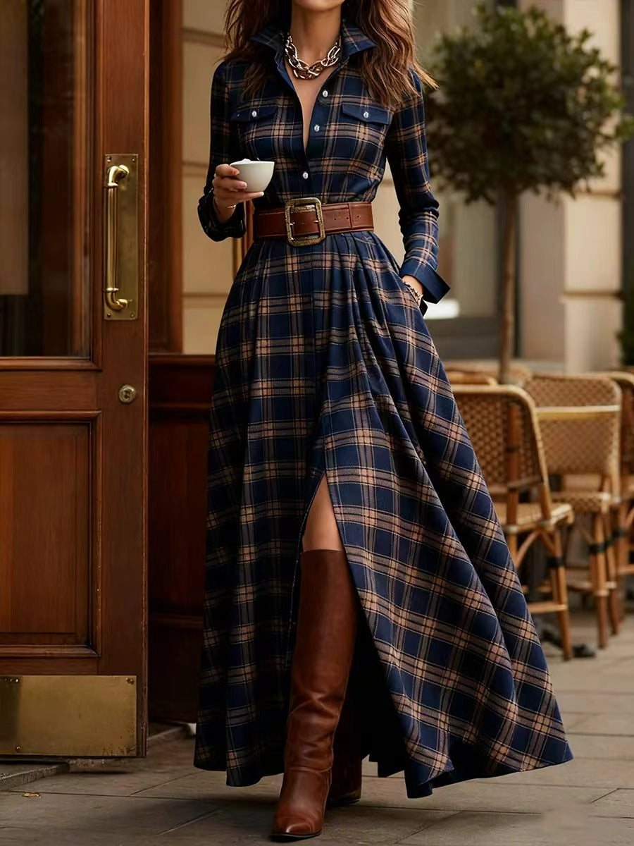 Women's Large French Retro Grid Slim Irregular Skirts
