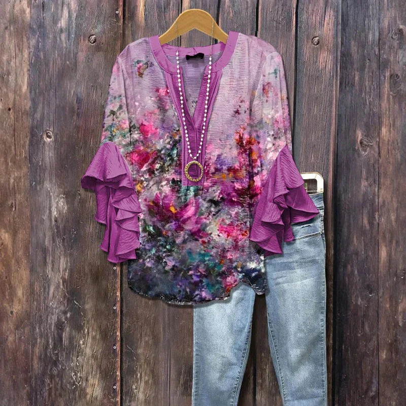 Women's Creative Floral Element Printing Digital Casual Trend Lotus Women's T-shirt