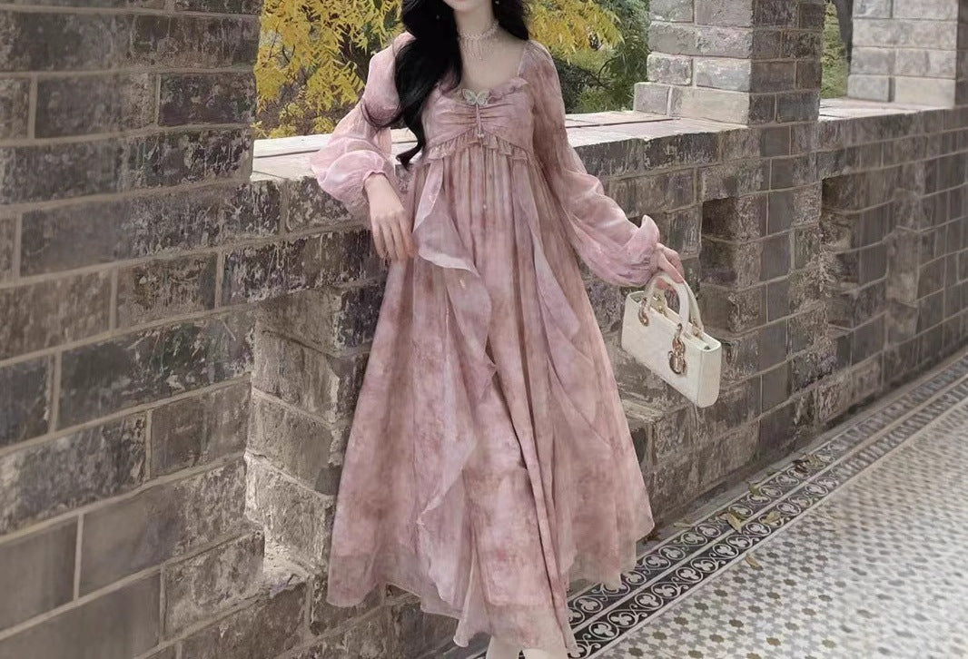 Fairy Purple Blooming Butterfly Bronzing Ruffled Dress