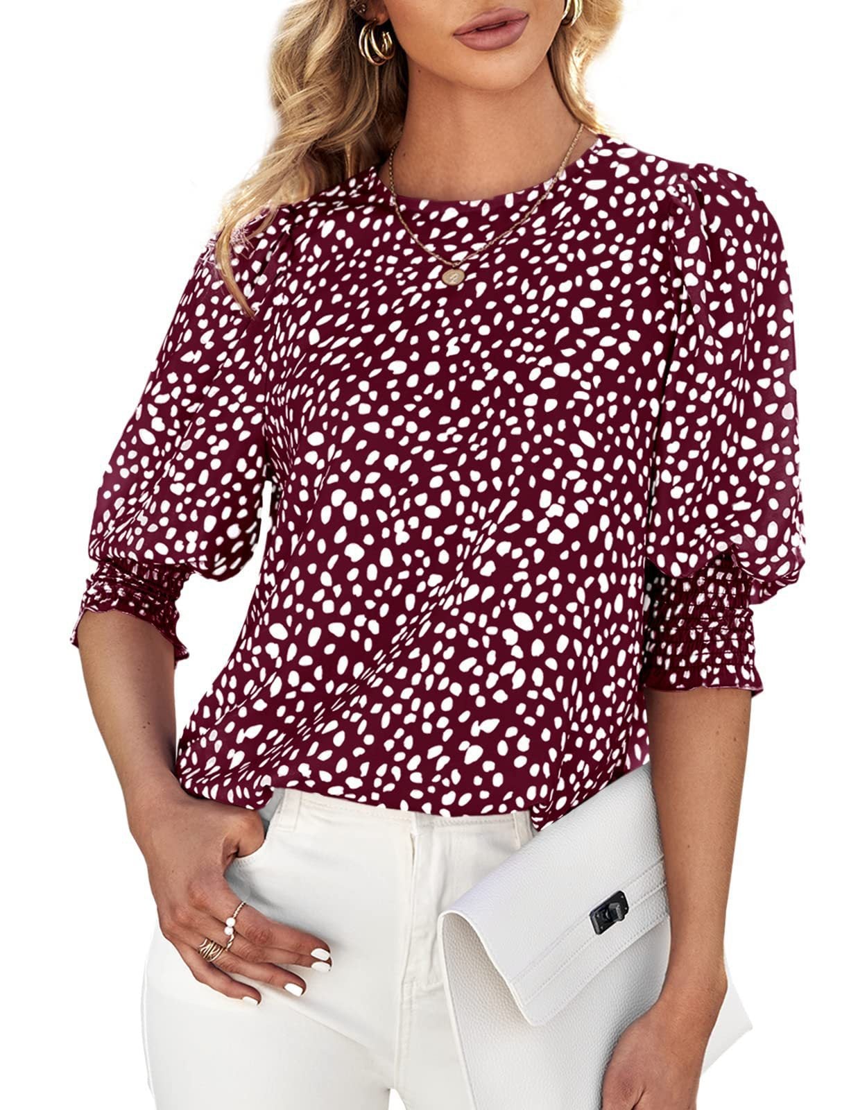 Women's Summer Short-sleeved Round Neck Loose Printed Chiffon Blouse