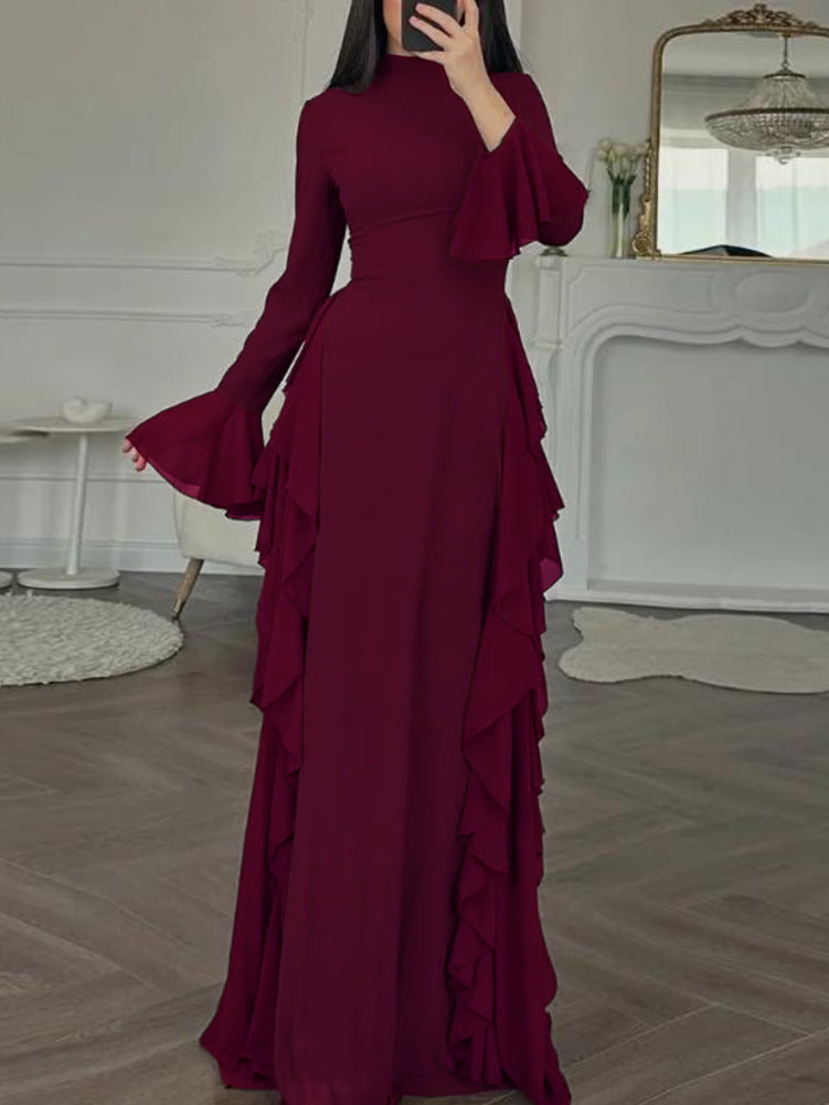 Women's Casual High Waist Pure Color Bell Dress