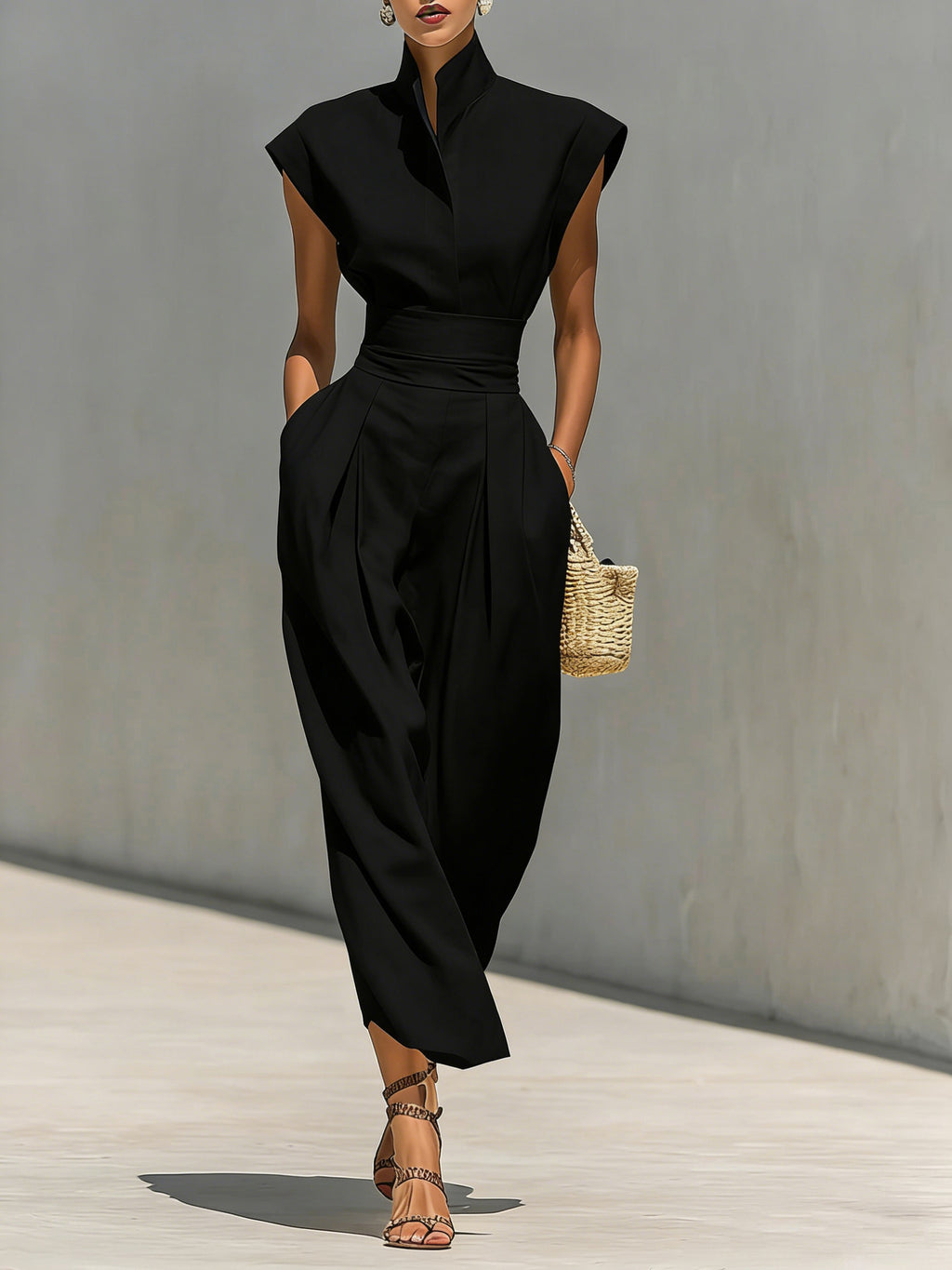 Women's Elegant High Waist Long Collar Loose Dress