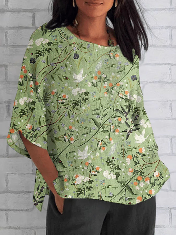 Women's Fashion Wear Loose Casual Sleeve Round Blouses