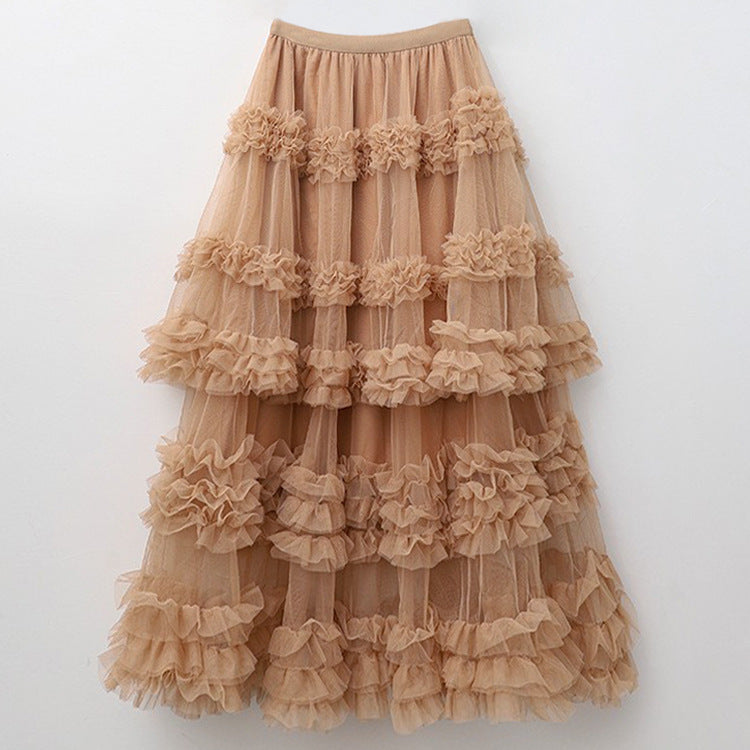 Long Cake Dress Pettiskirt High Waist Solid Color A- Skirt