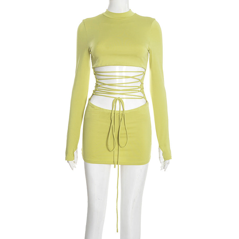 Women's Winter Sexy Pure Color Half Collar Finger Fit Design Long Dress