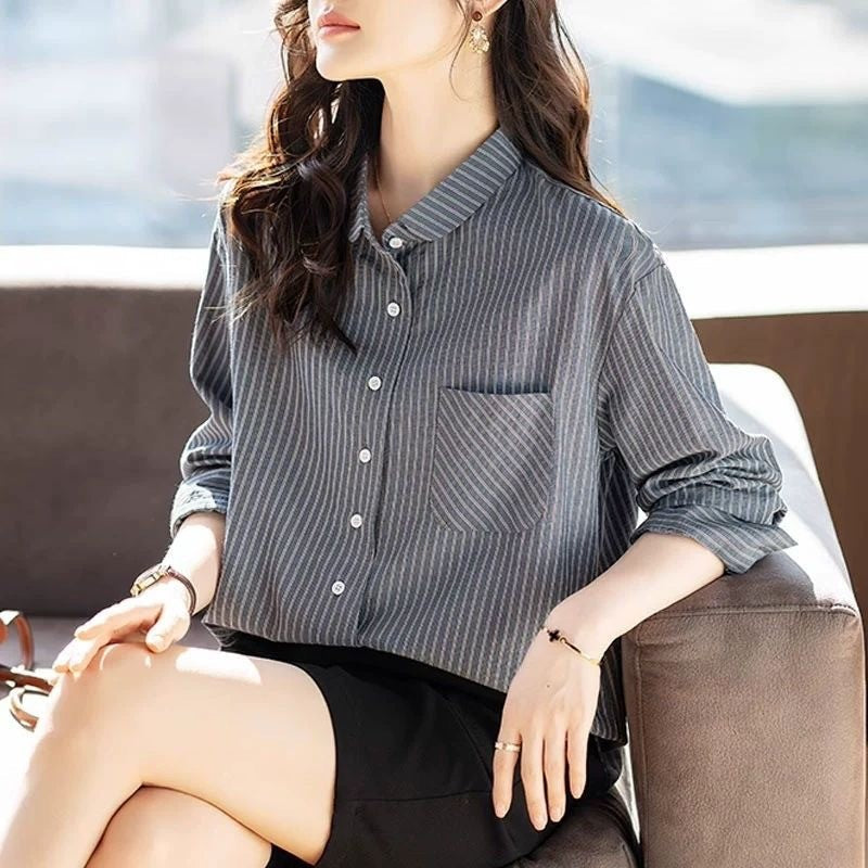 Women's Long Sleeve Pattern Shirt Autumn Pocket Plus Size