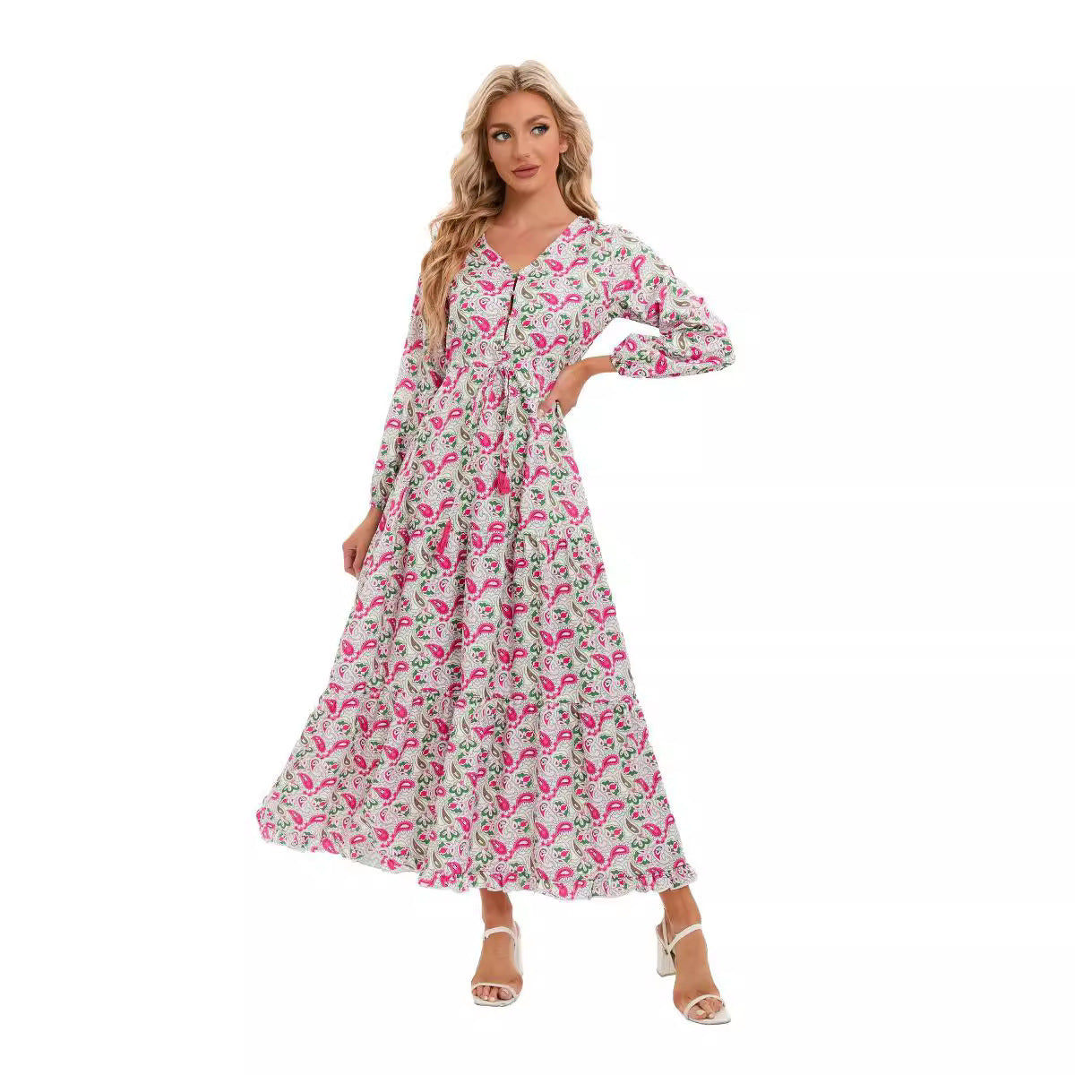 Women's Spring Elegant Bohemian Printed Large Swing Dress