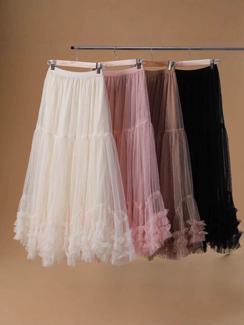 Large Swing Design Sense Mesh High Waist Figure Skirt