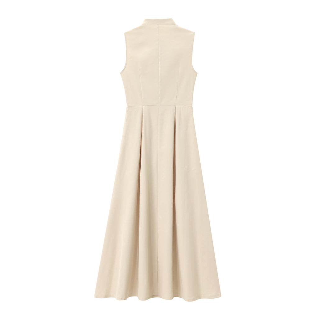 French Design Round Neck Sleeveless Waist Commuting Elegant Dress