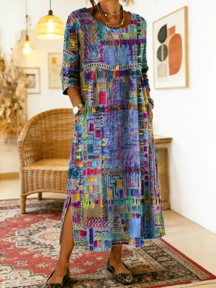 Sleeve Length Elegant Retro Slim Round Neck Dress
