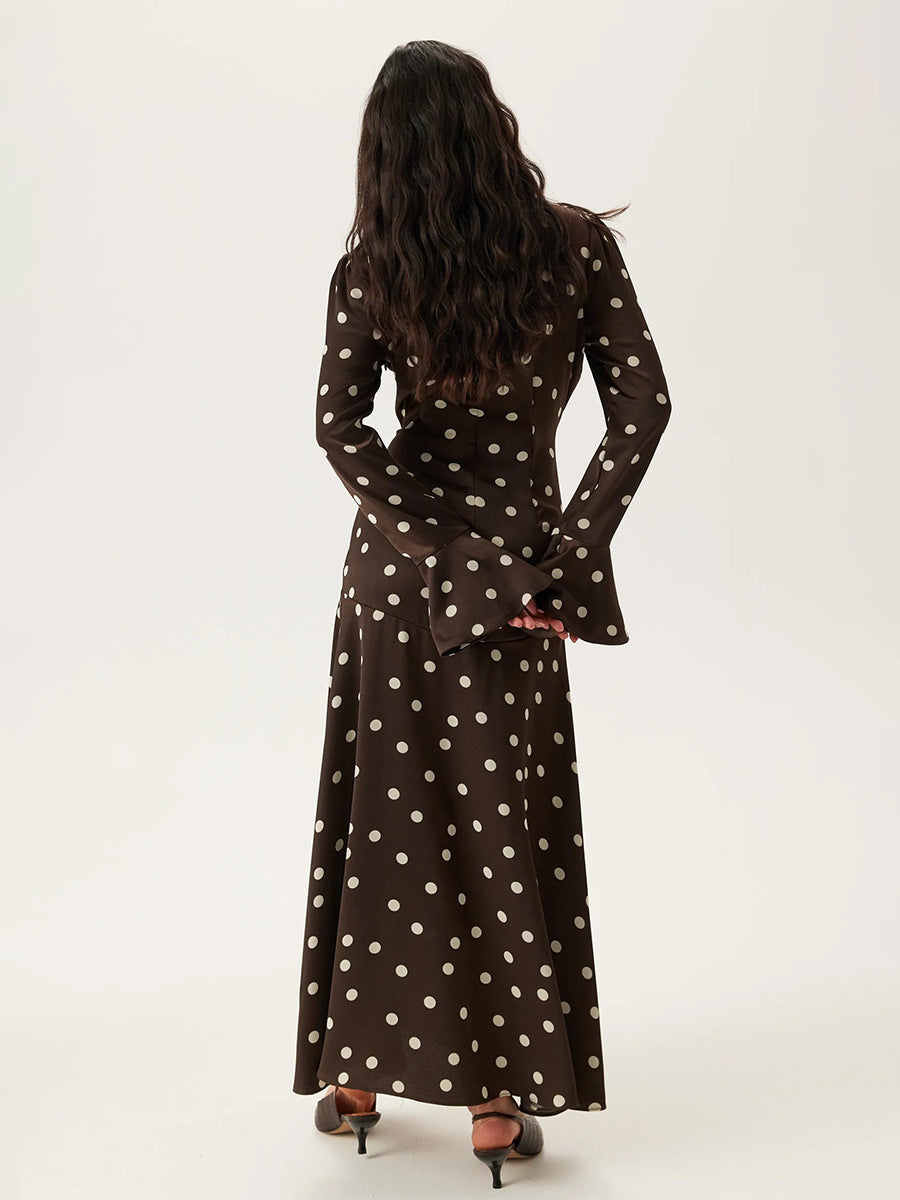 Women's Polka Dot Long Sleeve Summer Pleating Flared Sleeves Dress