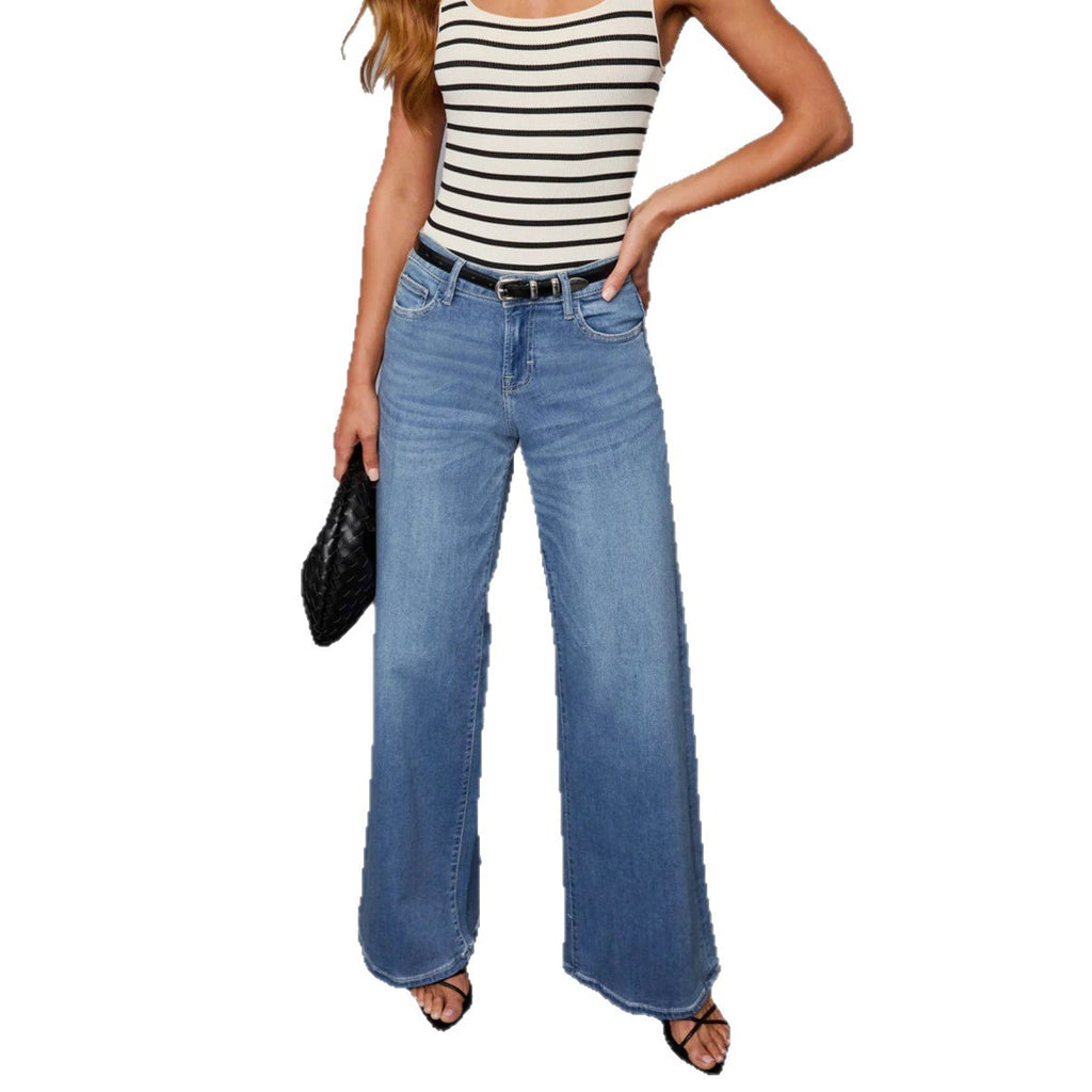 Women's Stretch Temperament Commute Wide Leg Washed Women's Jeans