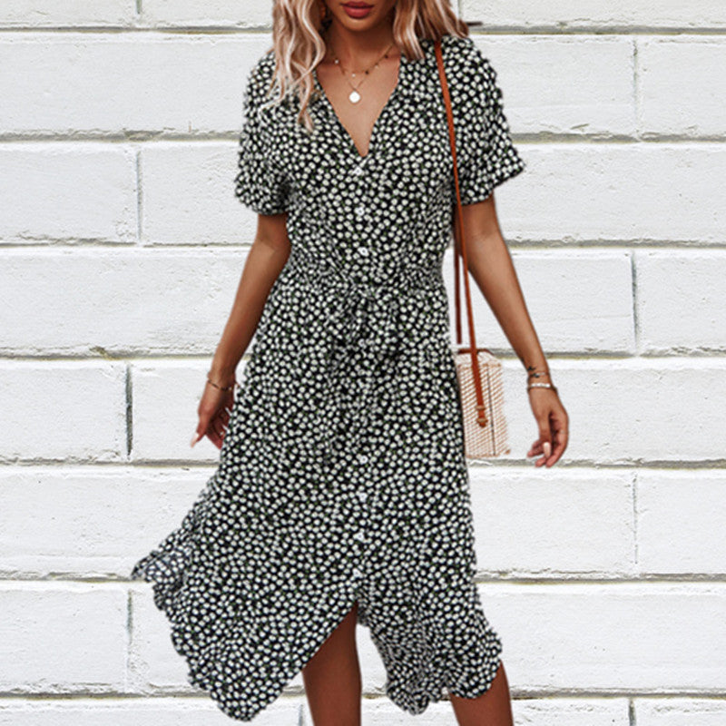 Casual Vacation Style Wide Hem Printed Dress
