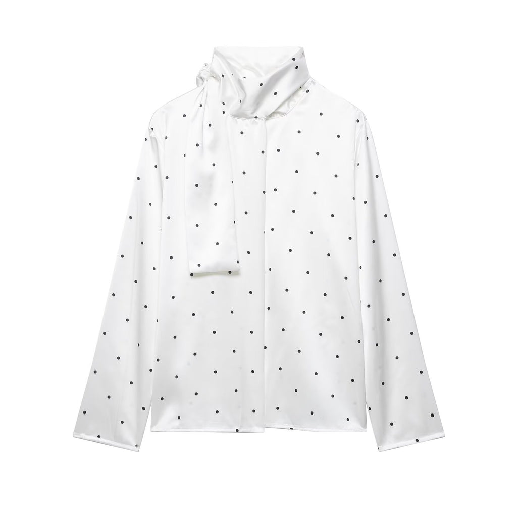 Women's Polka Dot Satin Scarf Shirt Blouse