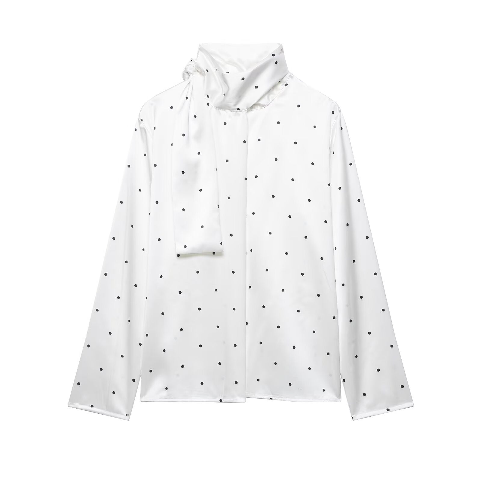 Women's Polka Dot Satin Scarf Shirt Blouse