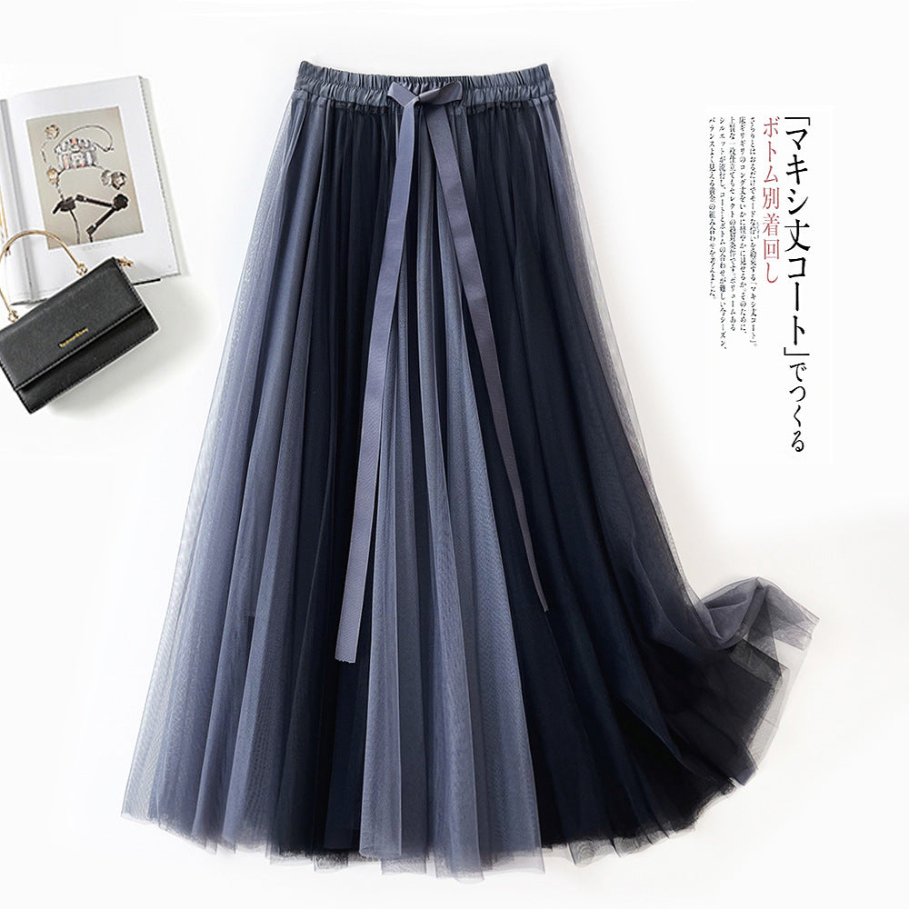 Color Mesh Gentle Four Wide Hem Skirts