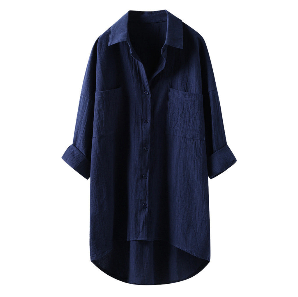Women's Shirt Casual Style Cotton Double Pocket Clothing