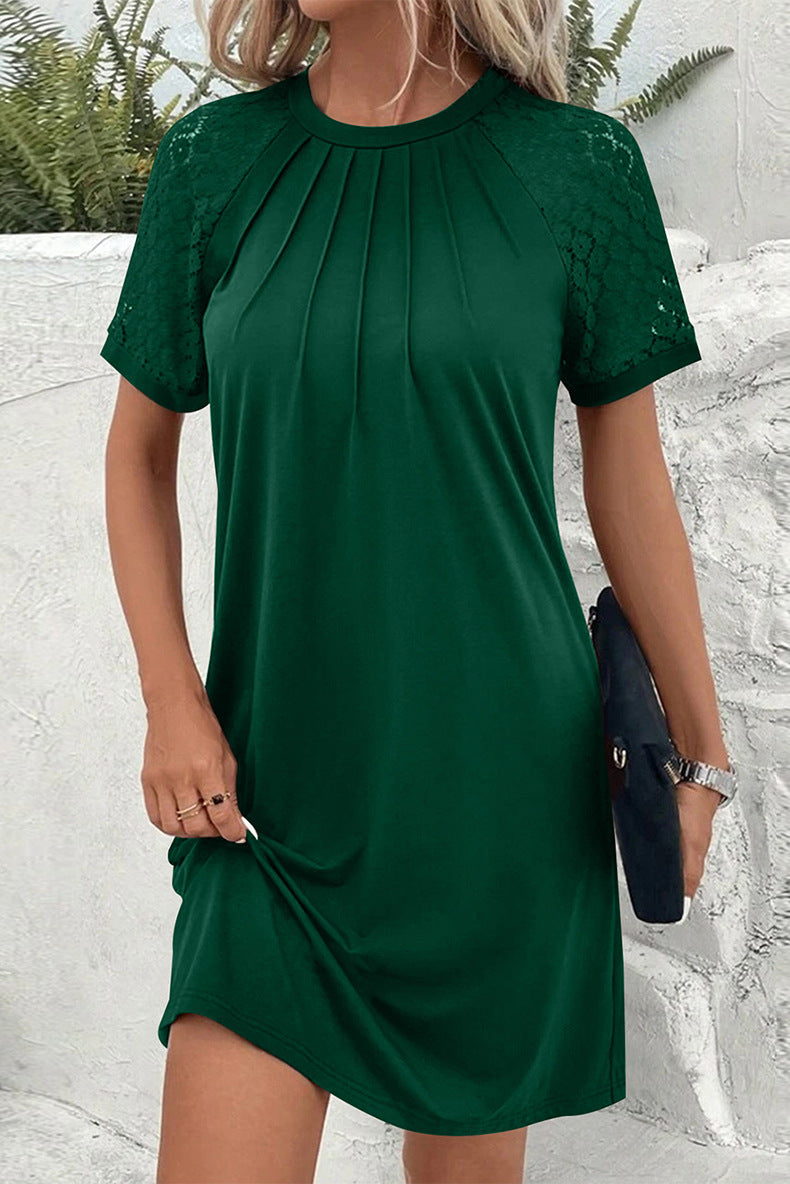 Women's Solid Color Ruffled Sleeves Round Neck Dress