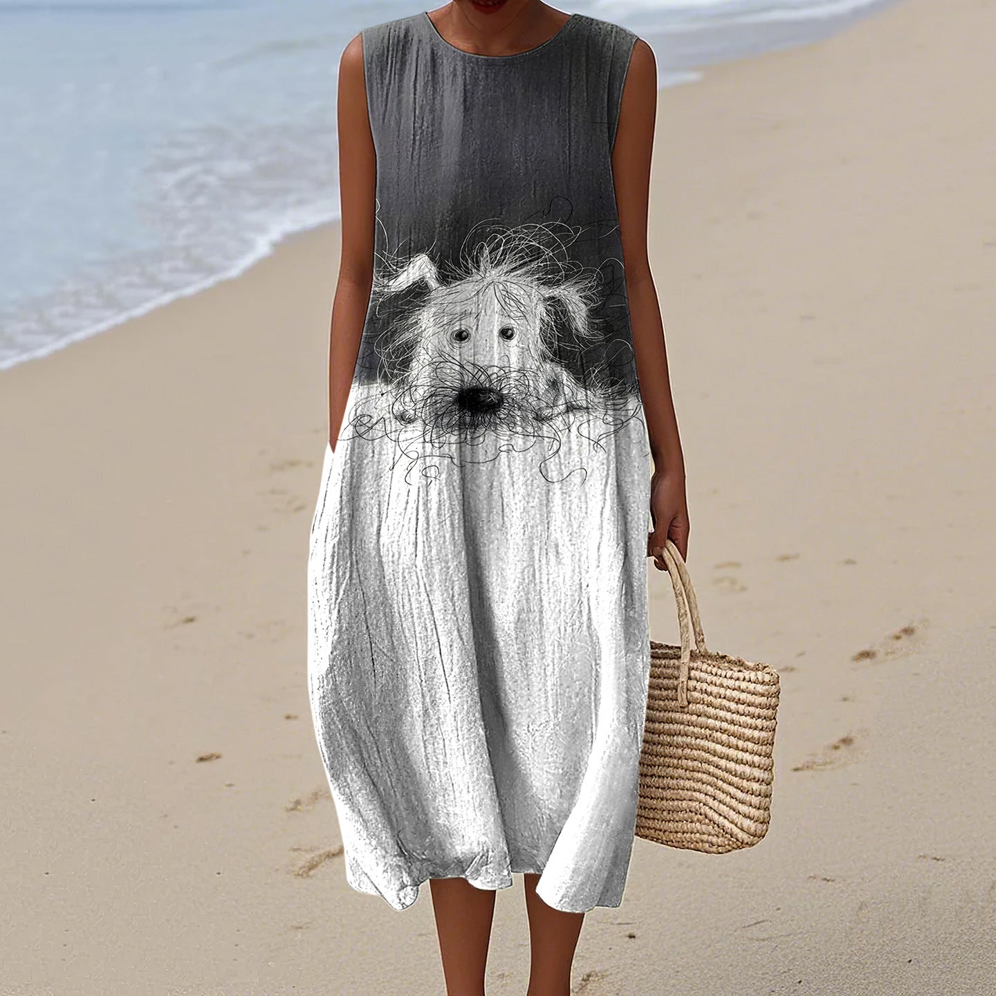 Women's Printed Round Neck Pullover Fashion Casual Dress