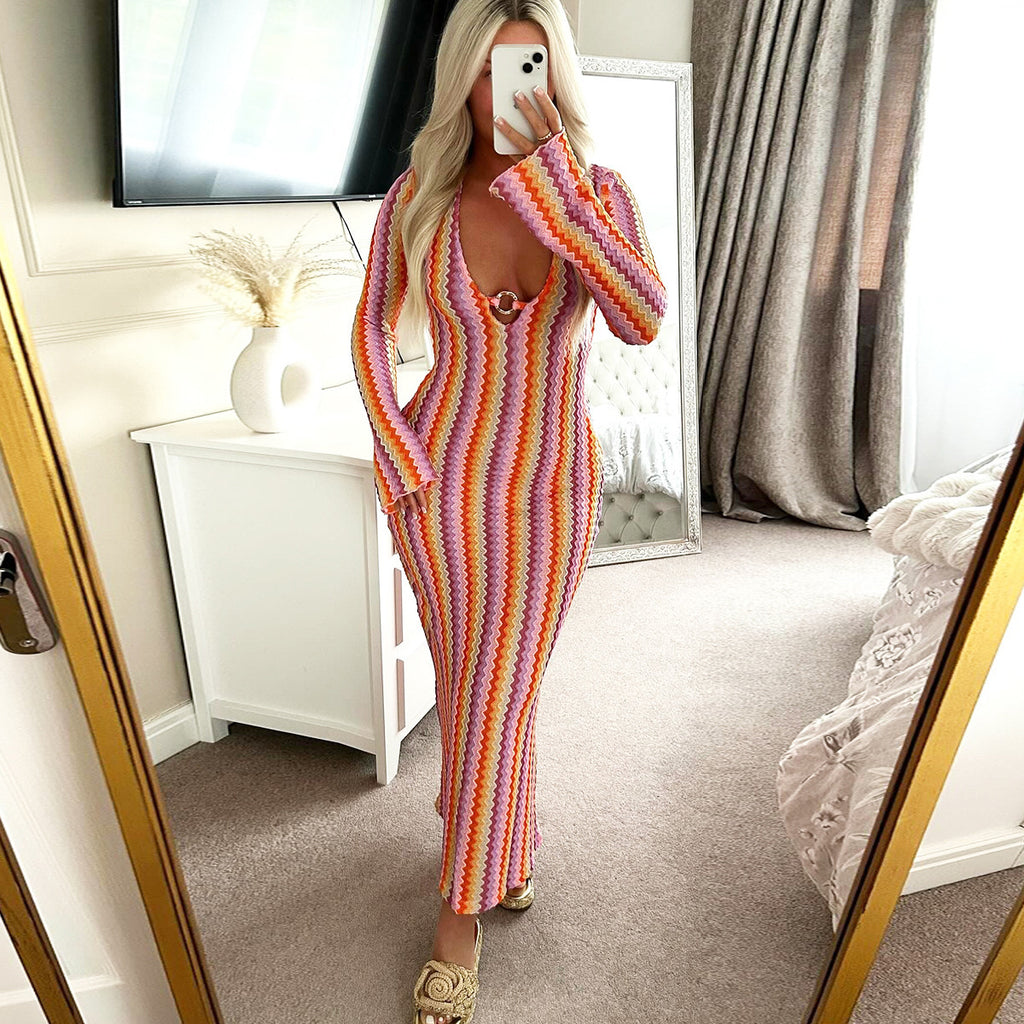 Women's Sexy Autumn Slim Long Sleeve Yarn-dyed Dress