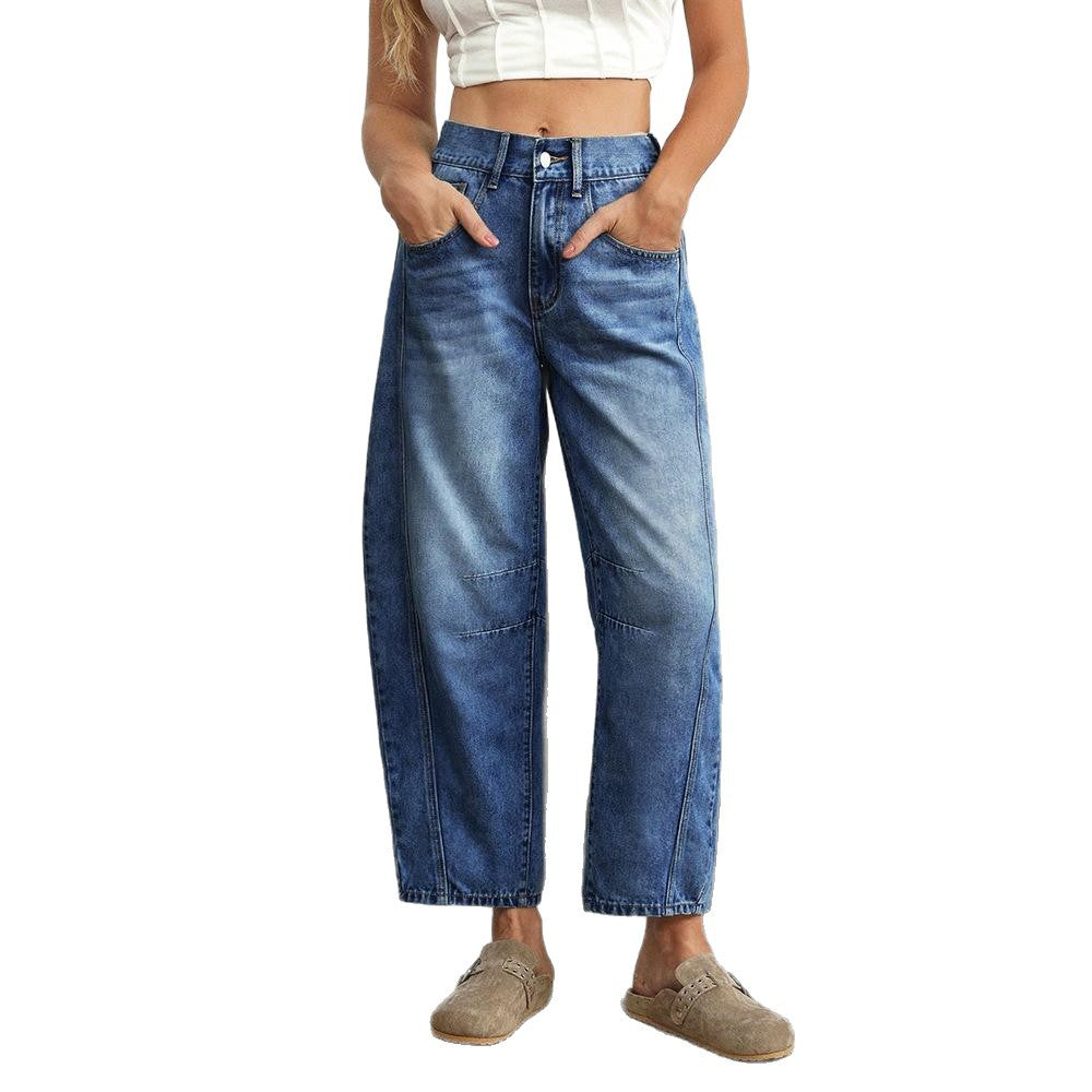 Women's European Loose Wide Leg Washed Trousers Jeans