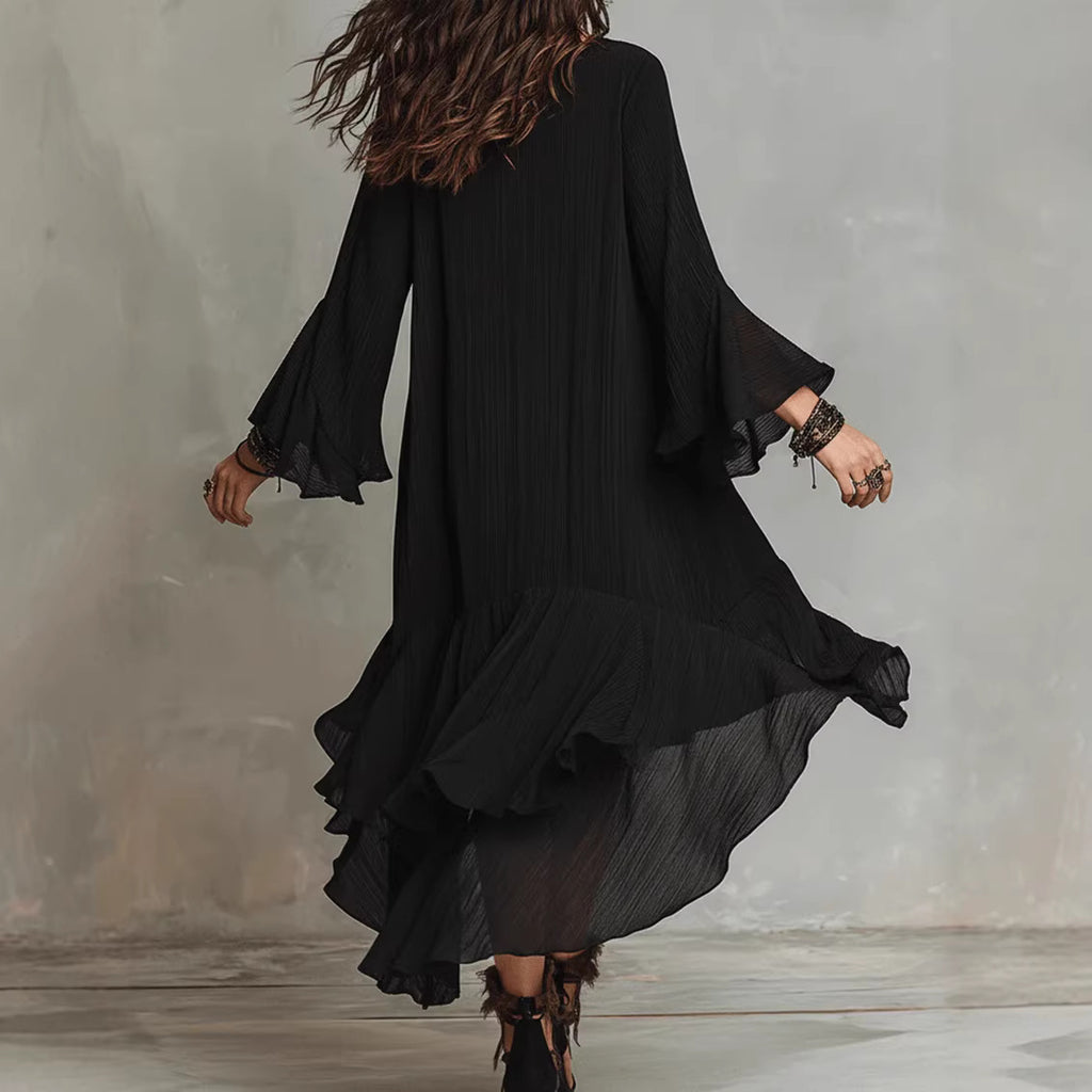 Beautiful Unique Elegant Asymmetric Ruffled Black Dress