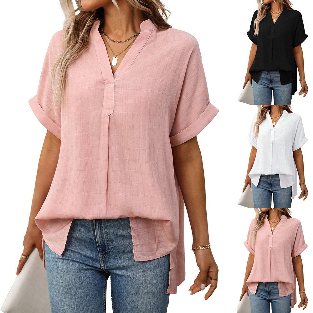 Women's Summer Sleeve Striped Loose Plaid Shirt Shorts