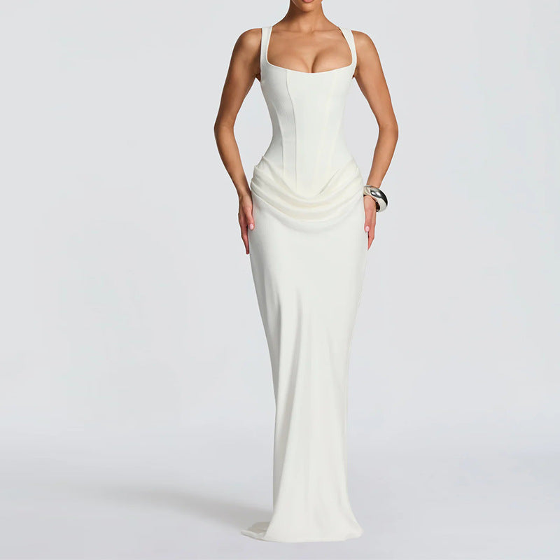 Fashion Shoulder Strap Sleeveless Back Waist Dress