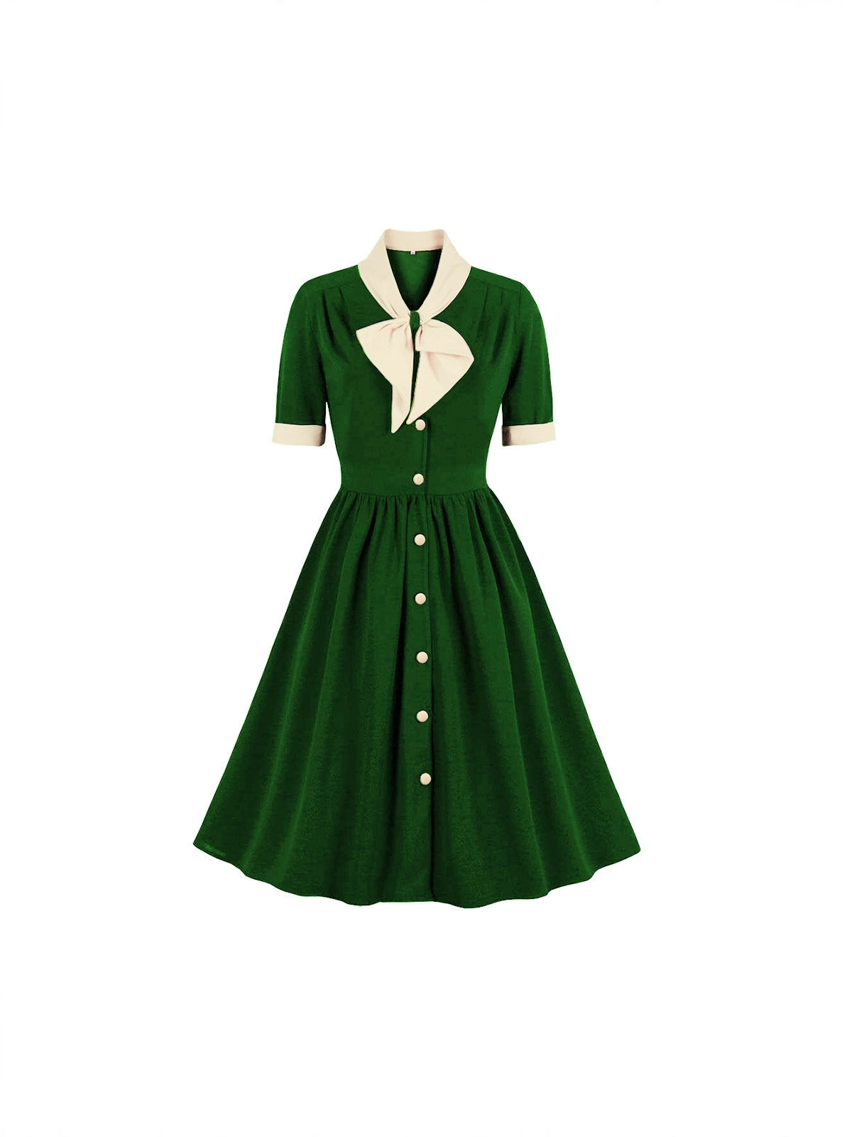 Women's Style Elegant Retro Contrast Color Bow Breasted Dress