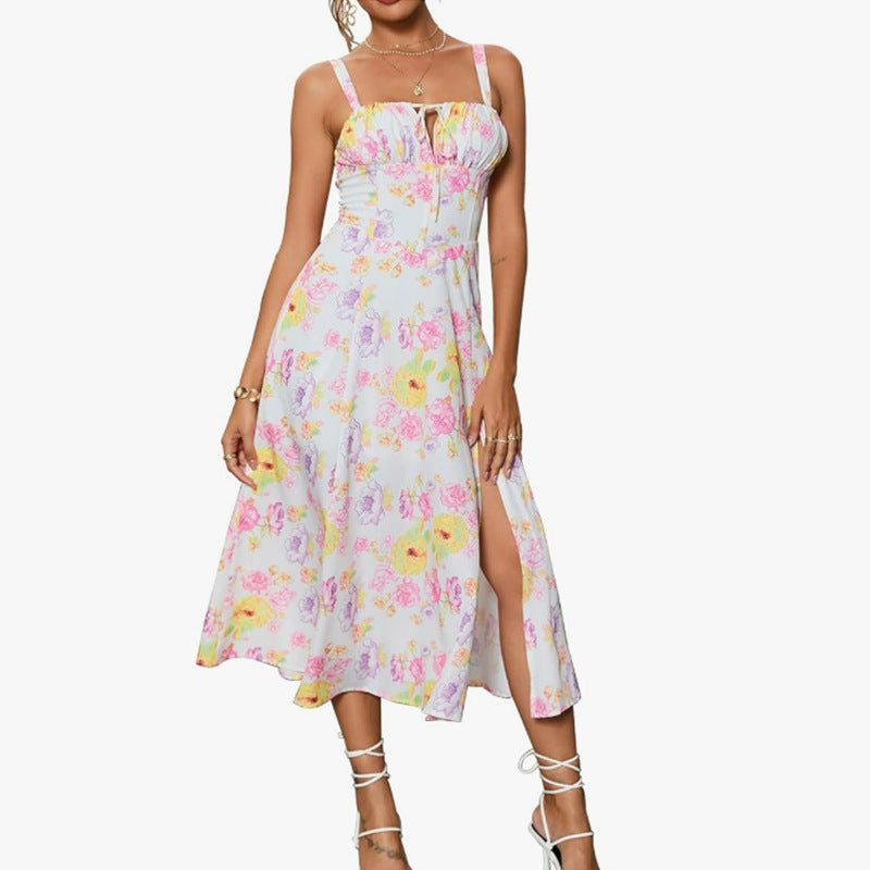 Summer Slimming Waist Fishbone Shaped Split Dress