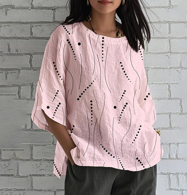 Women's Fashion Wear Loose Casual Sleeve Round Blouses