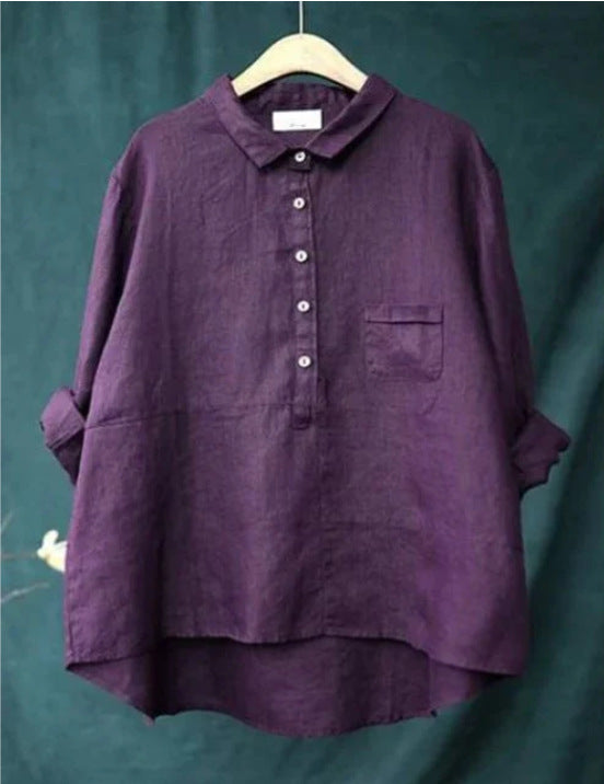 Slouchy Women's Shirt Printed Linen Fabric Blouse